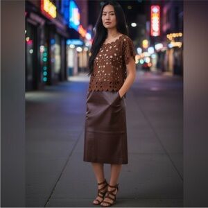 Codentry brown floral cutout top medium